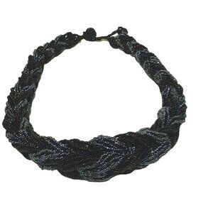 Chunky Necklace Thick Multiple Strand Twisted Seed Bead Black Gray